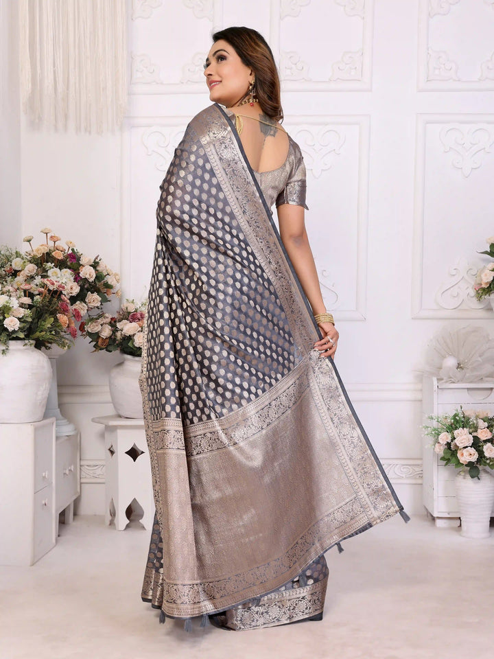 Designer Organza Saree | Gold Jari Weaving Lightweight & Festive Look