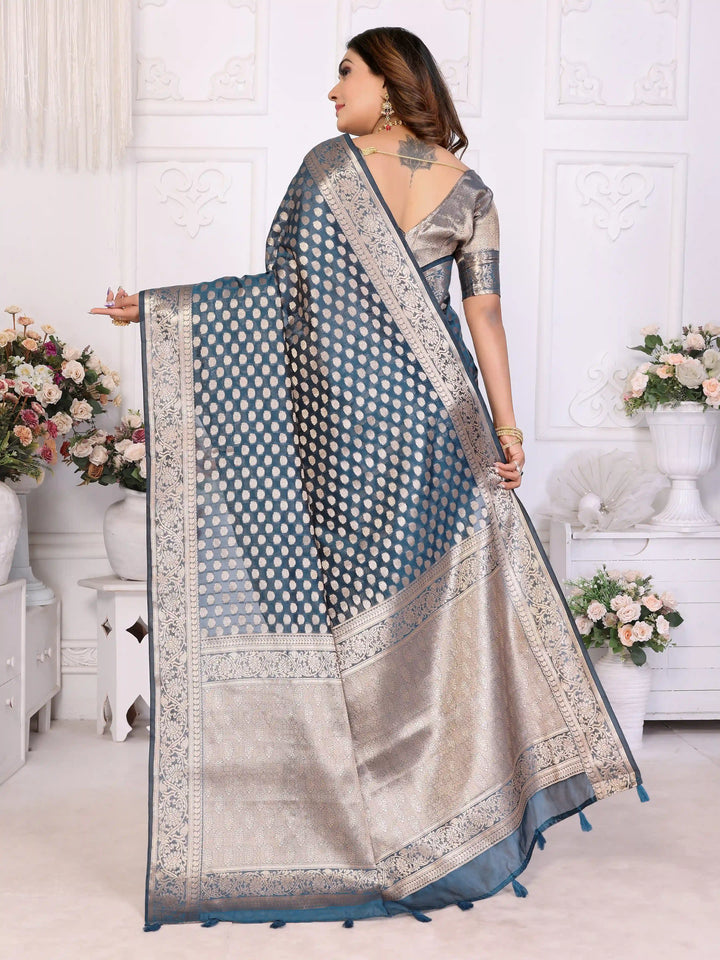 Designer Organza Saree | Gold Jari Weaving Lightweight & Festive Look