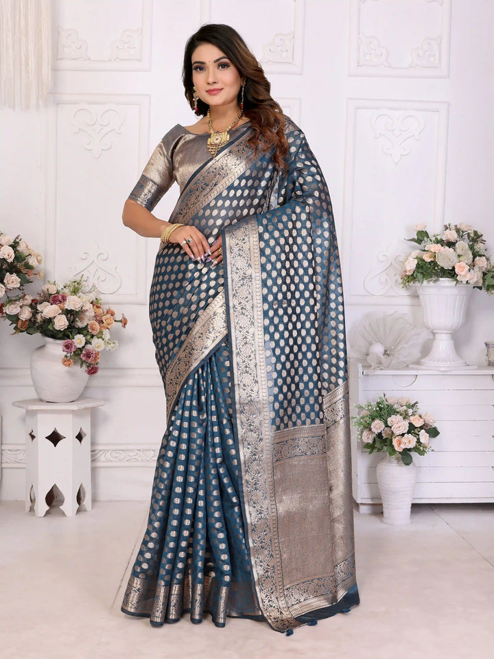 Designer Organza Saree | Gold Jari Weaving Lightweight & Festive Look