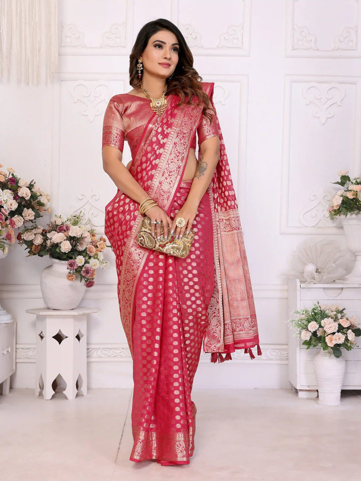 Designer Organza Saree | Gold Jari Weaving Lightweight & Festive Look