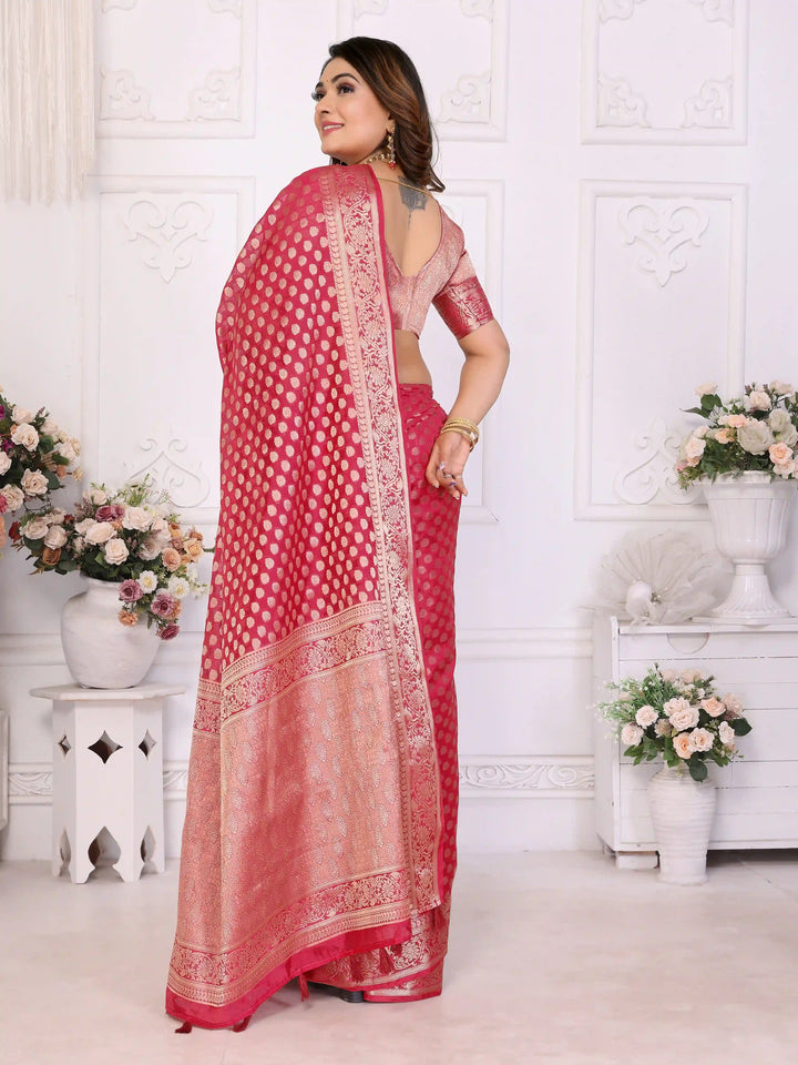 Designer Organza Saree | Gold Jari Weaving Lightweight & Festive Look