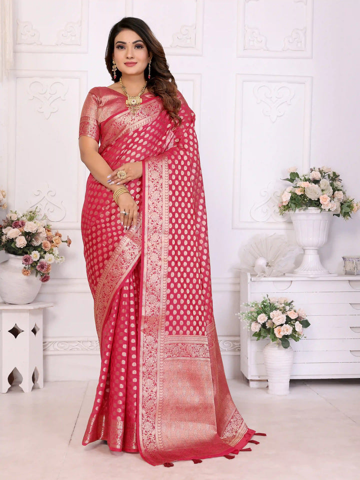 Designer Organza Saree | Gold Jari Weaving Lightweight & Festive Look