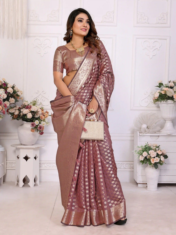 Designer Organza Saree | Gold Jari Weaving Lightweight & Festive Look