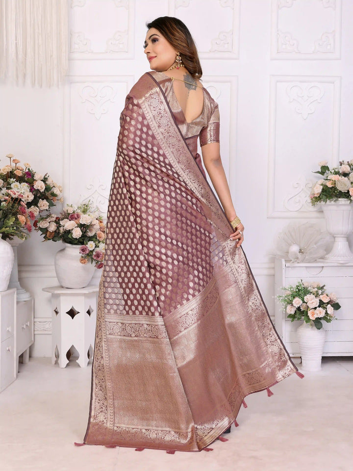 Designer Organza Saree | Gold Jari Weaving Lightweight & Festive Look