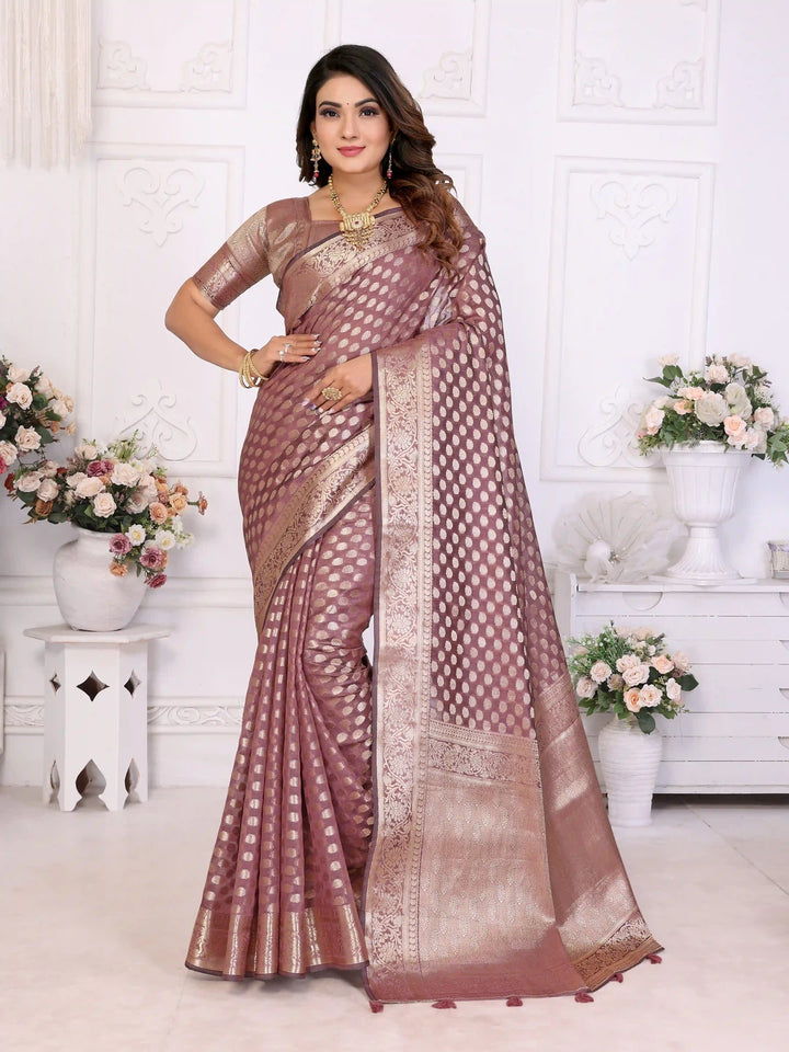 Designer Organza Saree | Gold Jari Weaving Lightweight & Festive Look