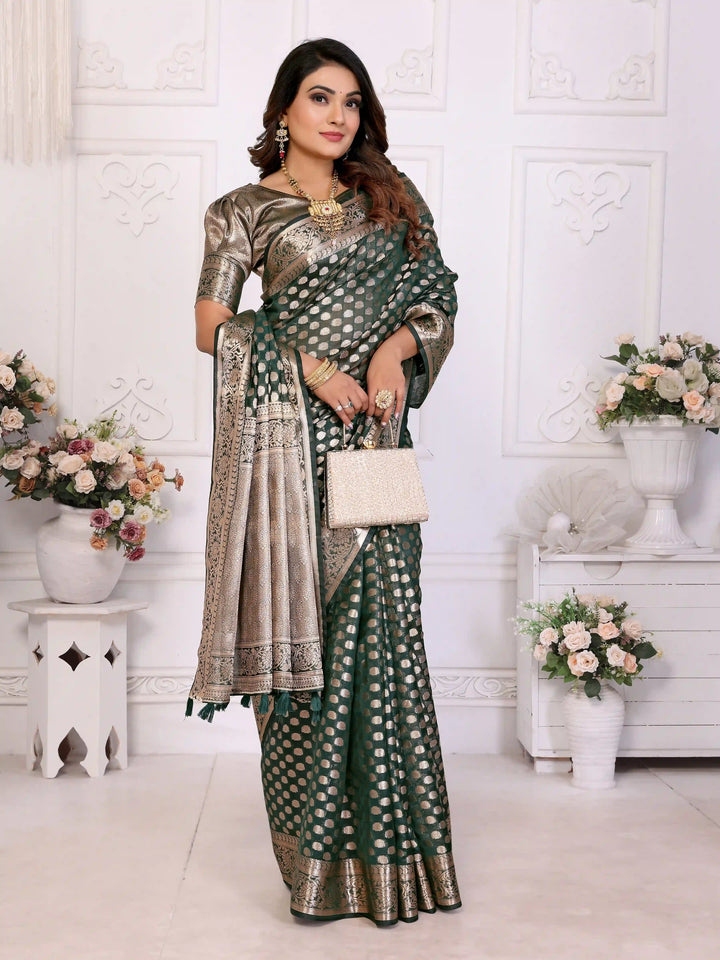 Designer Organza Saree | Gold Jari Weaving Lightweight & Festive Look