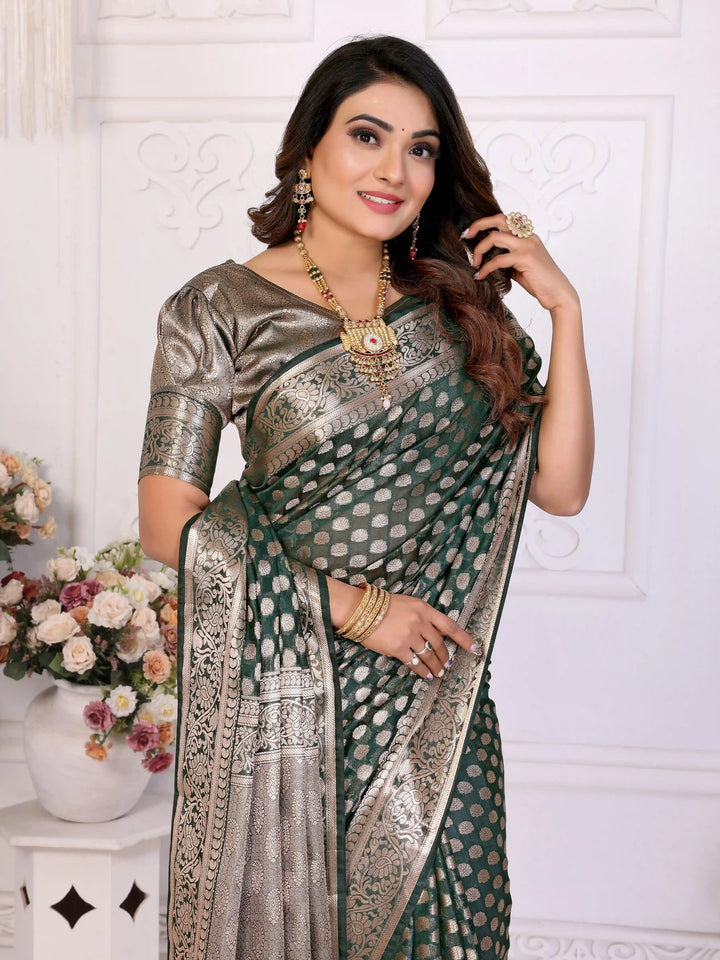Designer Organza Saree | Gold Jari Weaving Lightweight & Festive Look