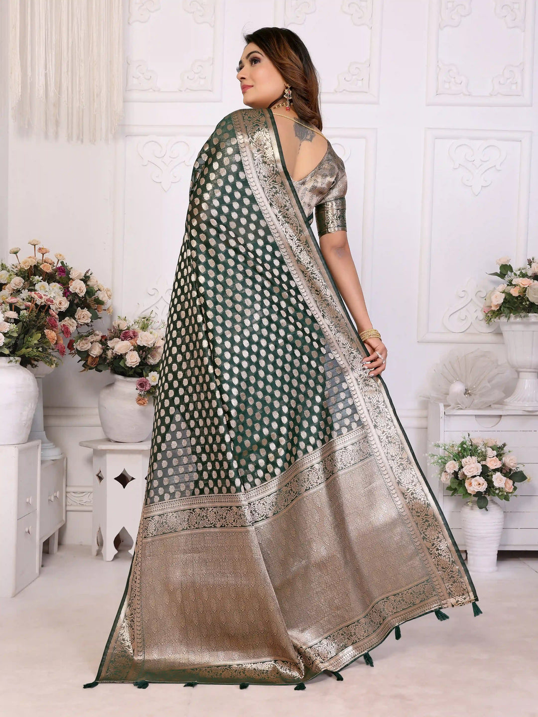 Designer Organza Saree | Gold Jari Weaving Lightweight & Festive Look