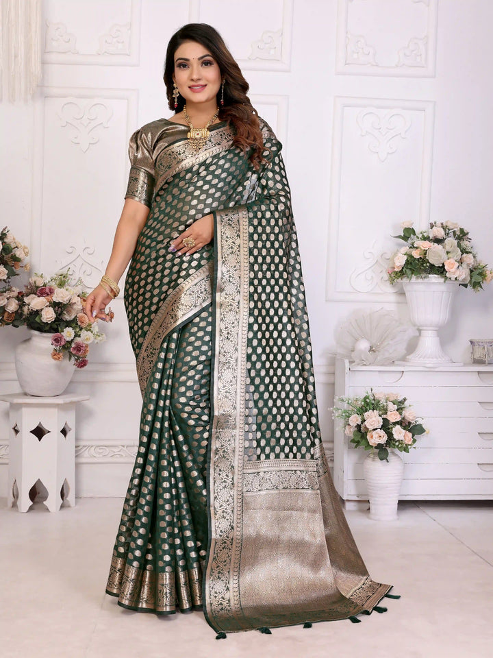 Designer Organza Saree | Gold Jari Weaving Lightweight & Festive Look