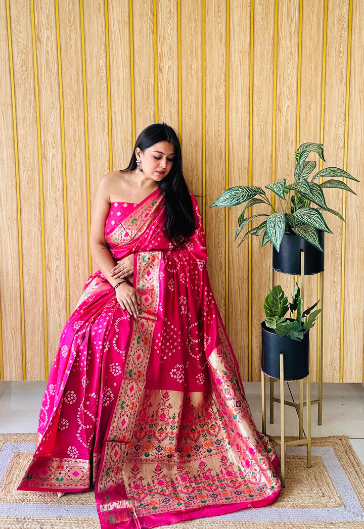 Banarasi Silk Saree | Original Bandhej Work Wevon Paithani Design