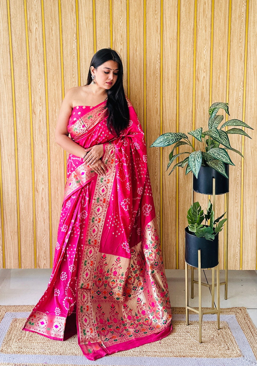Banarasi Silk Saree | Original Bandhej Work Wevon Paithani Design