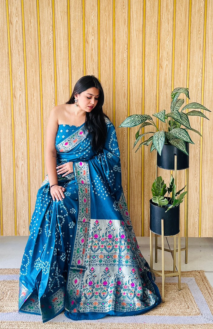 Banarasi Silk Saree | Original Bandhej Work Wevon Paithani Design