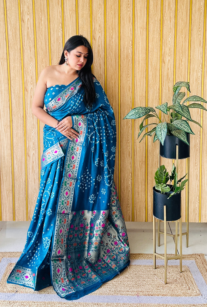 Banarasi Silk Saree | Original Bandhej Work Wevon Paithani Design
