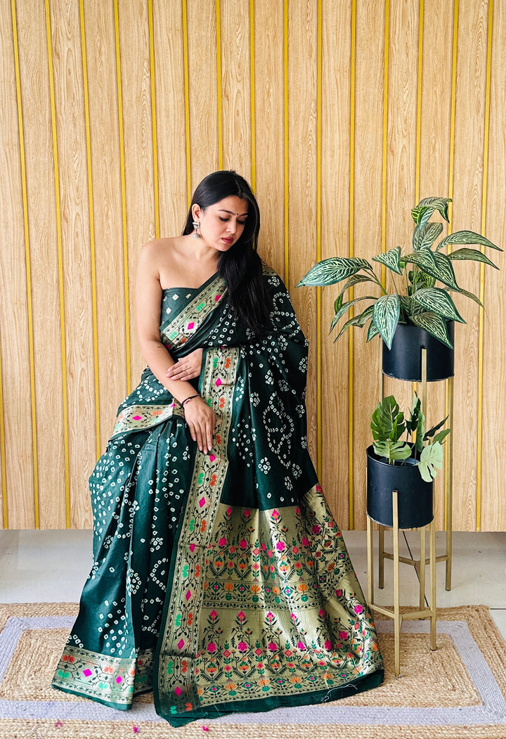 Banarasi Silk Saree | Original Bandhej Work Wevon Paithani Design