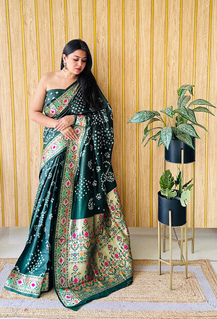 Banarasi Silk Saree | Original Bandhej Work Wevon Paithani Design