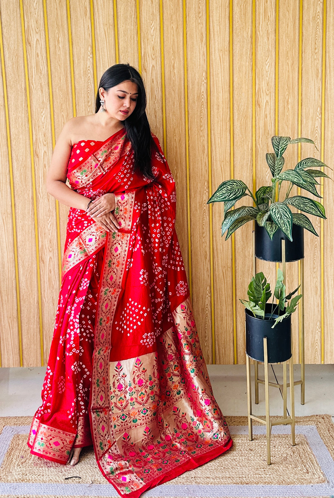 Banarasi Silk Saree | Original Bandhej Work Wevon Paithani Design