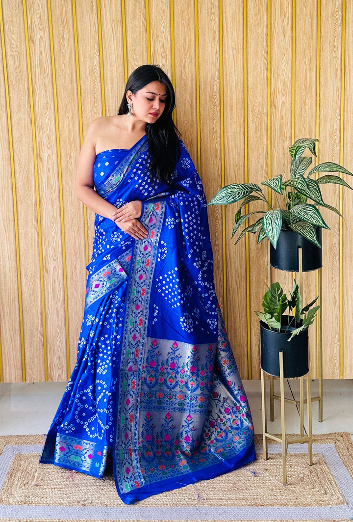 Banarasi Silk Saree | Original Bandhej Work Wevon Paithani Design