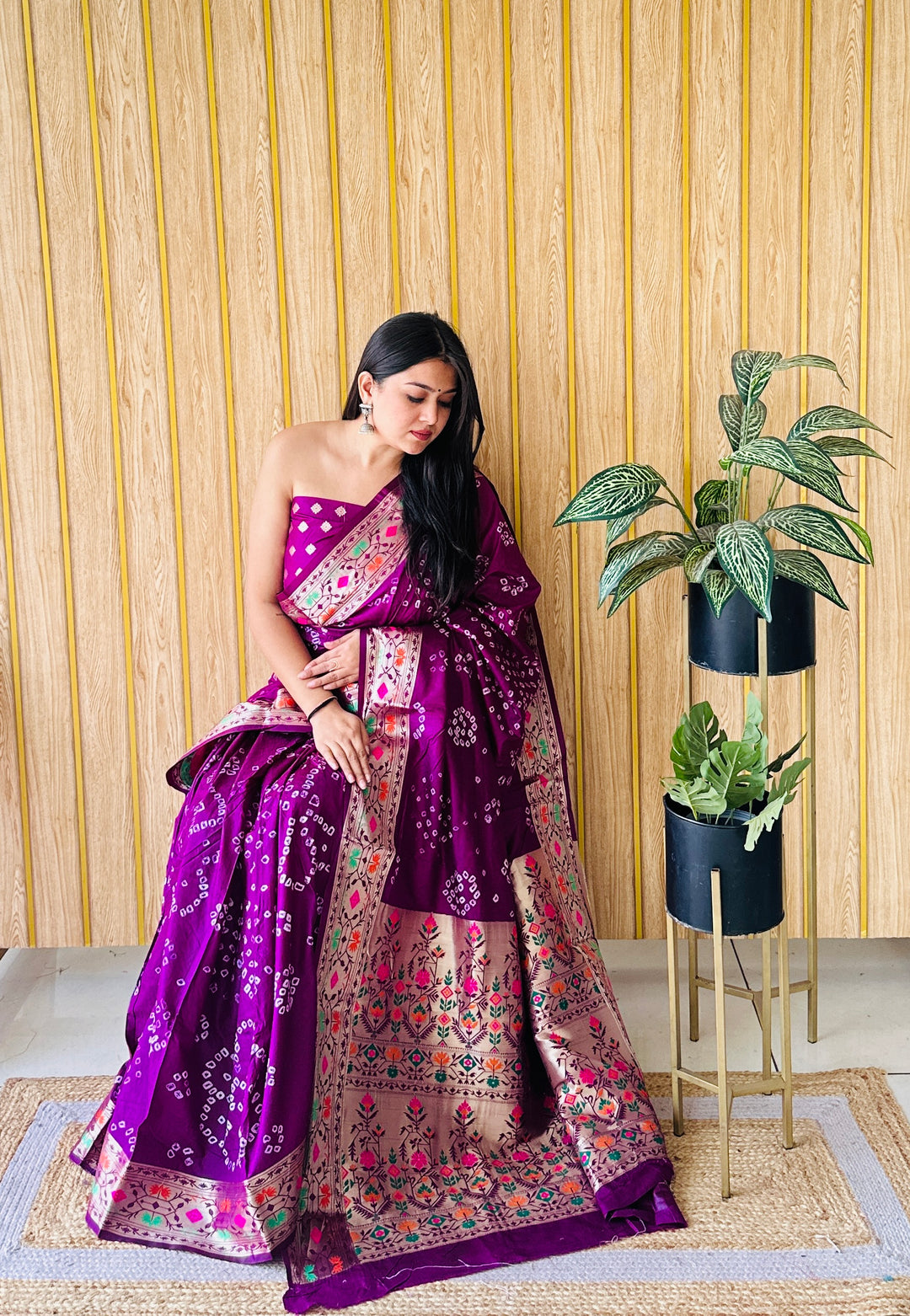 Banarasi Silk Saree | Original Bandhej Work Wevon Paithani Design