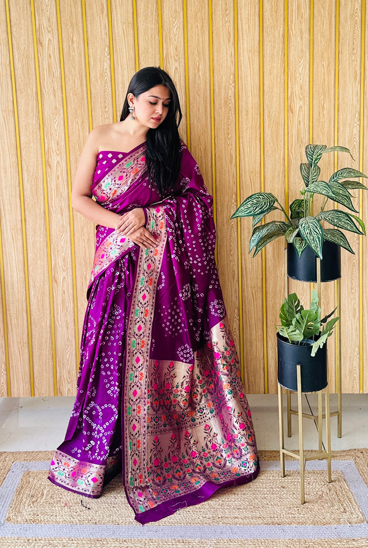 Banarasi Silk Saree | Original Bandhej Work Wevon Paithani Design
