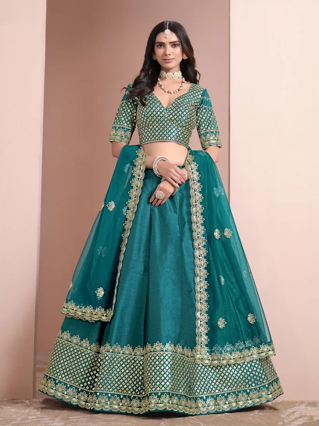 Royal Art Silk Lehenga Choli | Elegant Embroidery & Net Dupatta