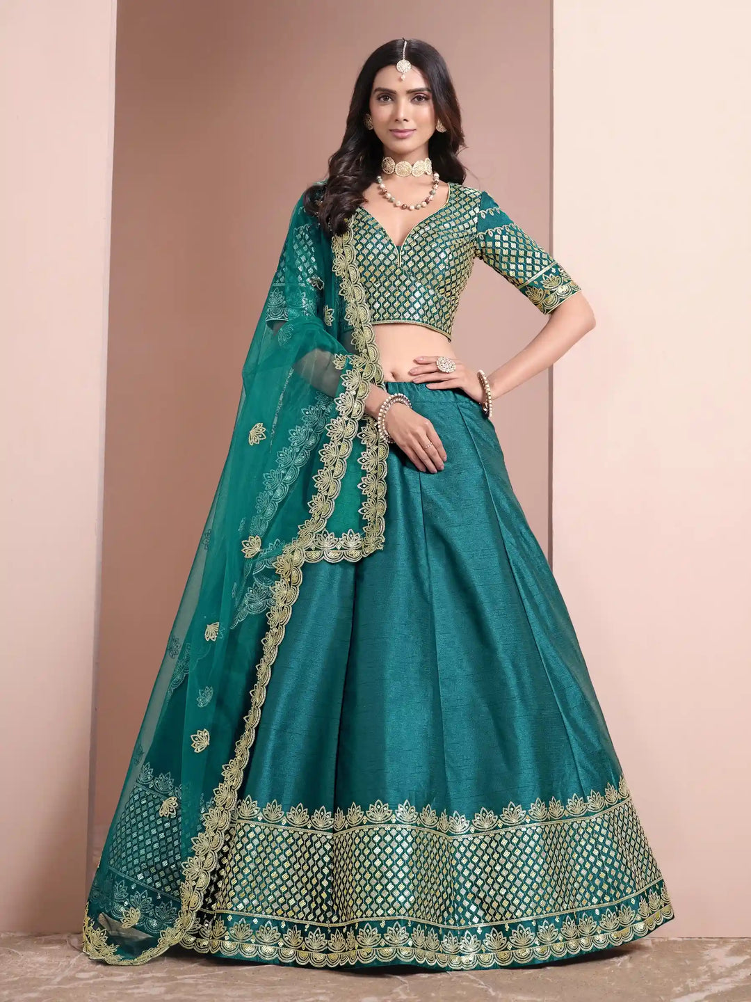 Royal Art Silk Lehenga Choli | Elegant Embroidery & Net Dupatta