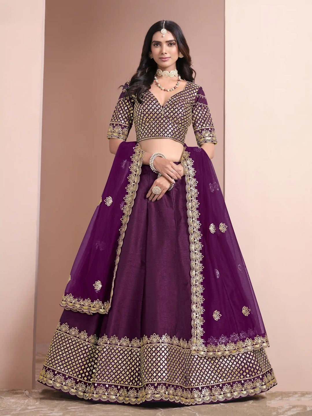 Royal Art Silk Lehenga Choli | Elegant Embroidery & Net Dupatta