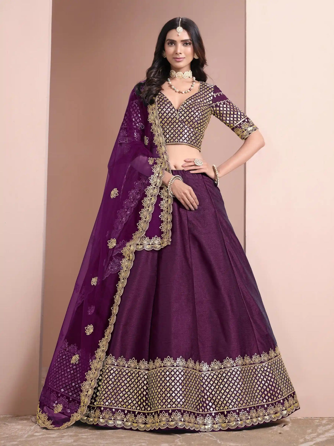 Royal Art Silk Lehenga Choli | Elegant Embroidery & Net Dupatta