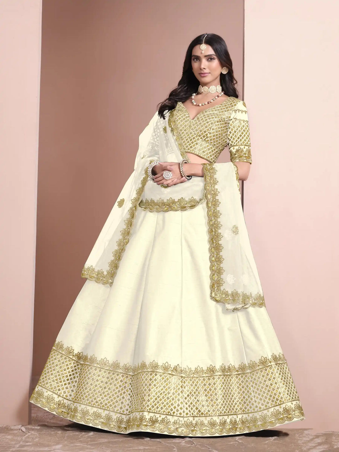 Royal Art Silk Lehenga Choli | Elegant Embroidery & Net Dupatta