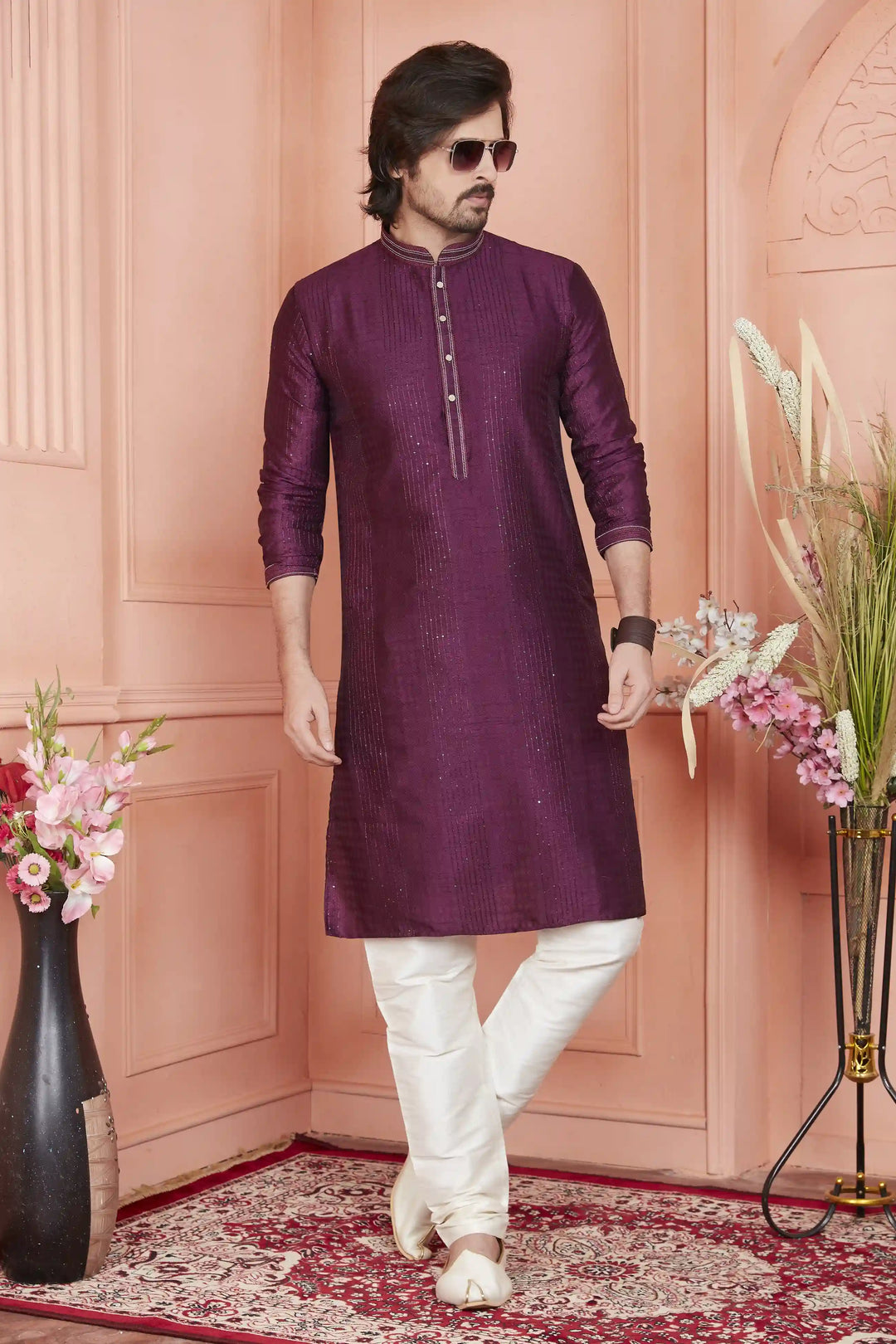 Stylish Jacquard Silk Kurta Art Silk Pajama Set | Traditional Look