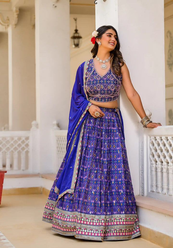 Fancy Blue Georgette Lehenga | Embroidery Work & Dupatta Included