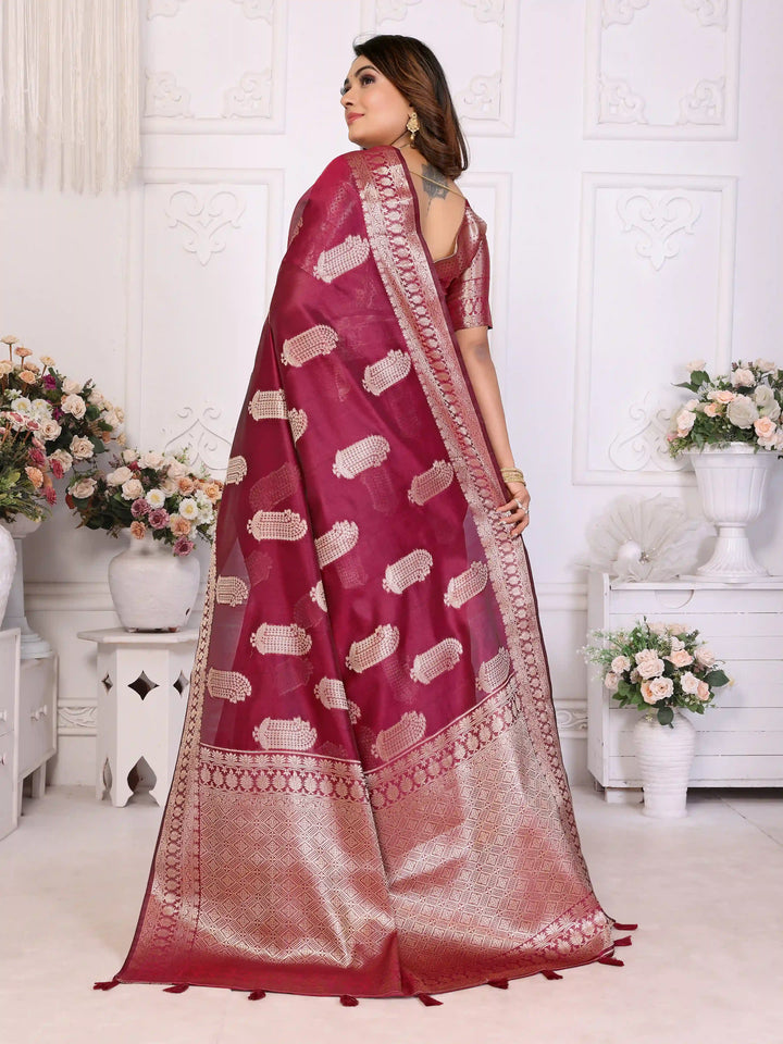 Luxurious Organza Saree | Wevon Gold Jari Embellished for Royal Look