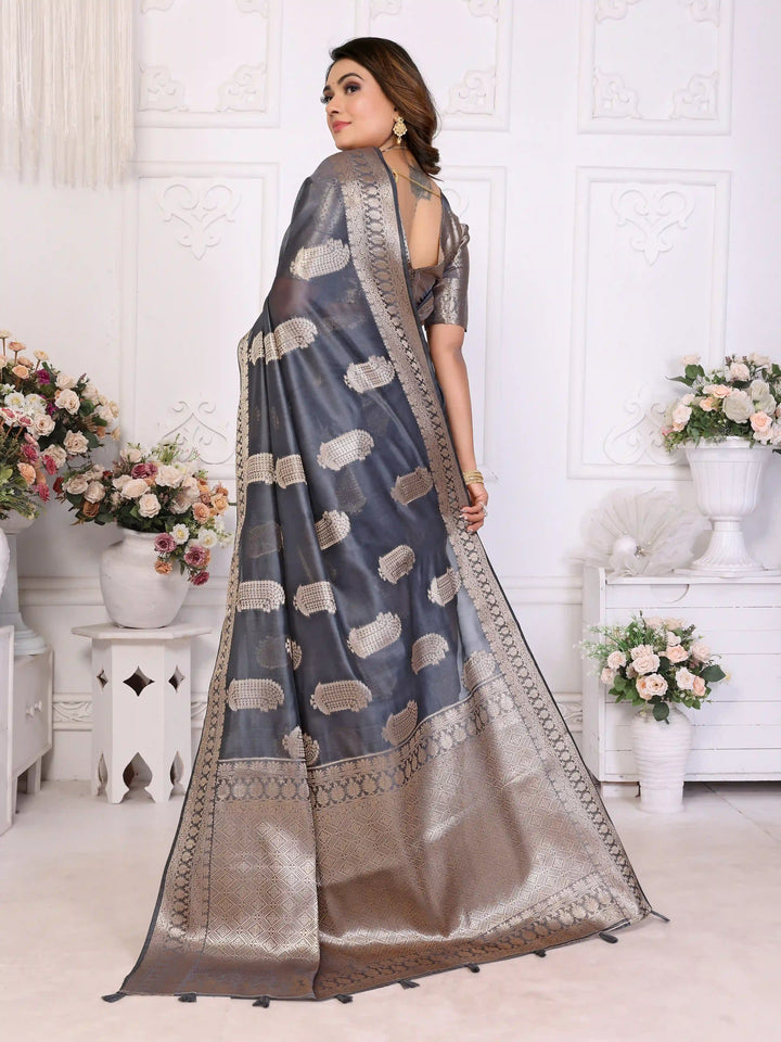 Luxurious Organza Saree | Wevon Gold Jari Embellished for Royal Look