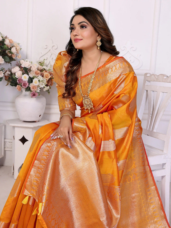 Luxurious Organza Saree | Wevon Gold Jari Embellished for Royal Look