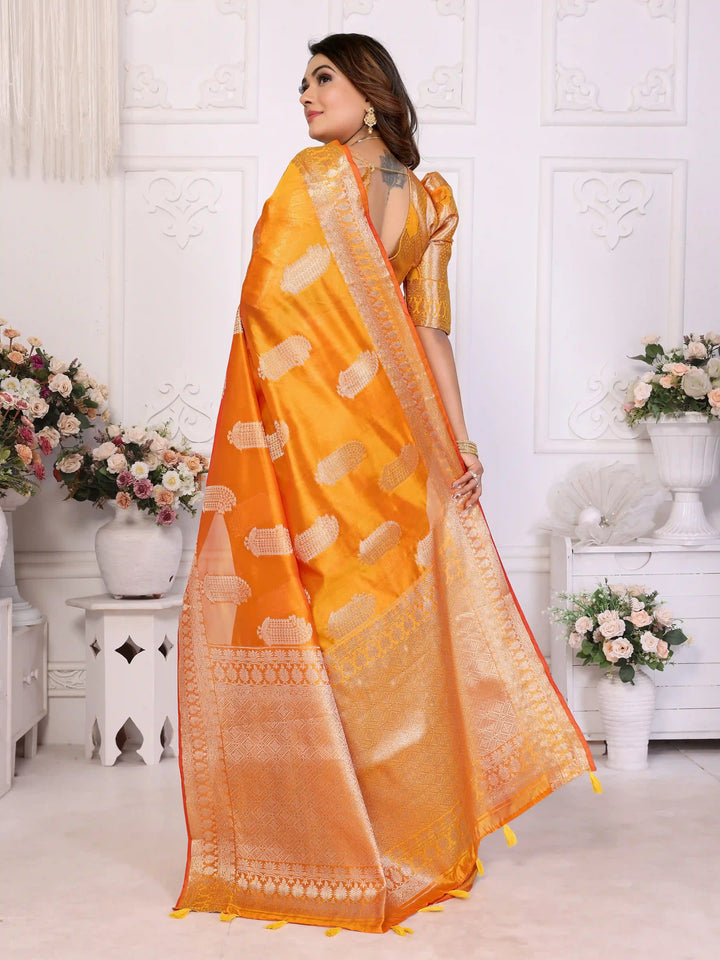 Luxurious Organza Saree | Wevon Gold Jari Embellished for Royal Look