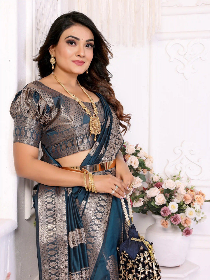 Luxurious Organza Saree | Wevon Gold Jari Embellished for Royal Look