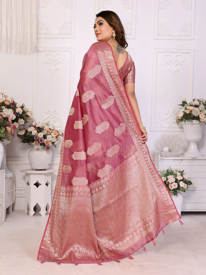 Luxurious Organza Saree | Wevon Gold Jari Embellished for Royal Look