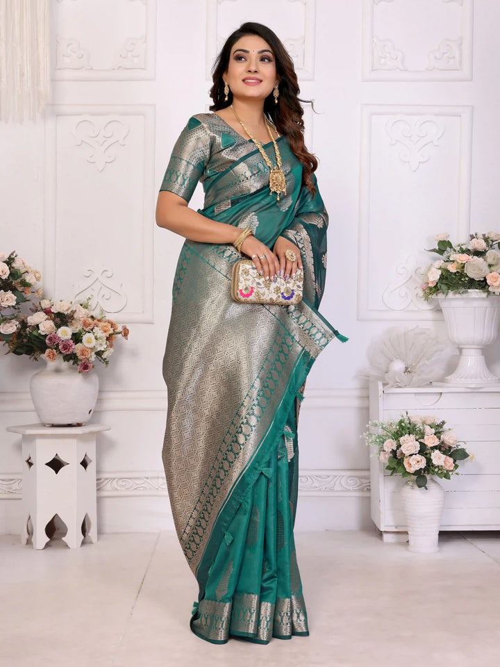 Luxurious Organza Saree | Wevon Gold Jari Embellished for Royal Look