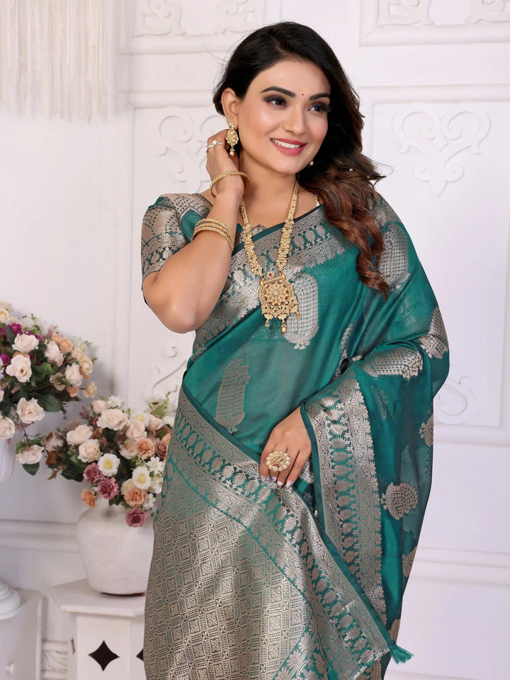 Luxurious Organza Saree | Wevon Gold Jari Embellished for Royal Look
