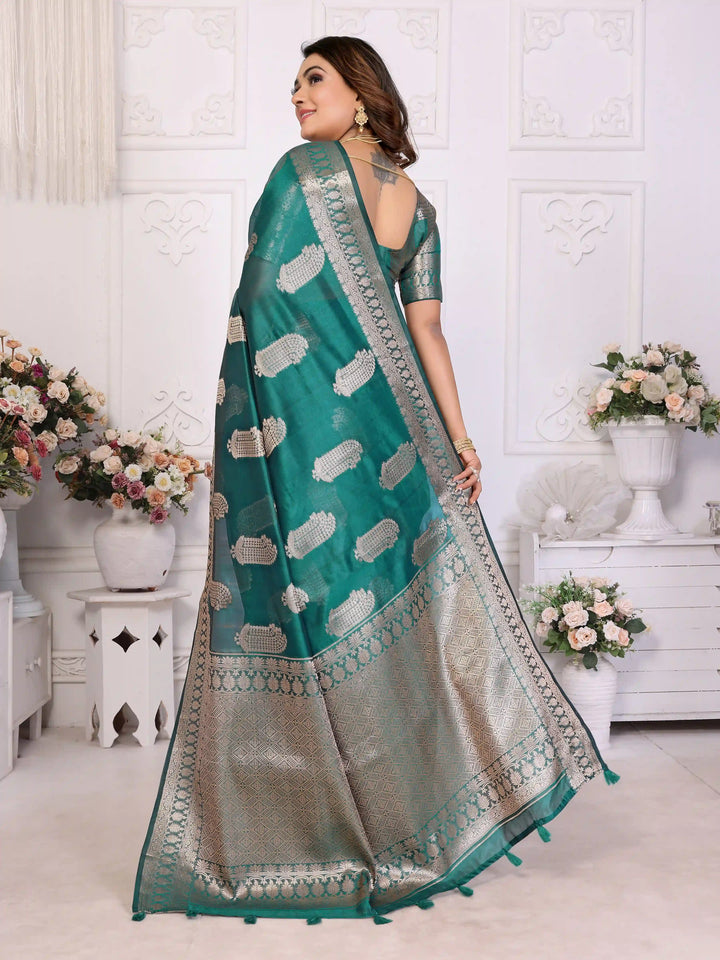 Luxurious Organza Saree | Wevon Gold Jari Embellished for Royal Look