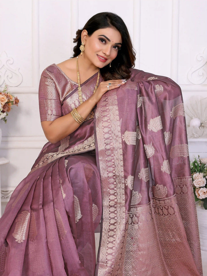 Luxurious Organza Saree | Wevon Gold Jari Embellished for Royal Look