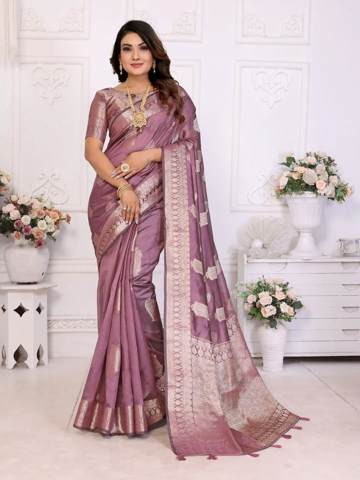Luxurious Organza Saree | Wevon Gold Jari Embellished for Royal Look