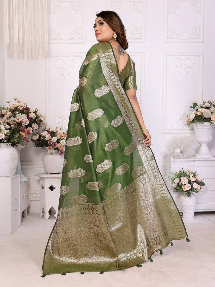 Luxurious Organza Saree | Wevon Gold Jari Embellished for Royal Look