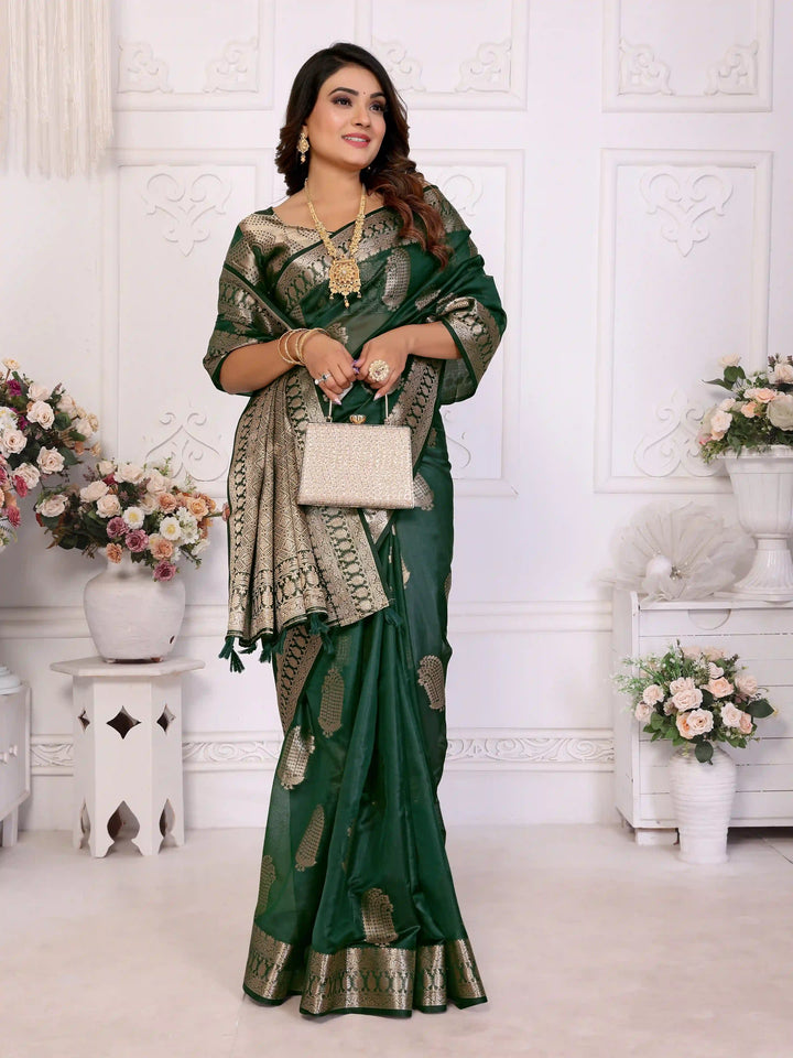 Luxurious Organza Saree | Wevon Gold Jari Embellished for Royal Look