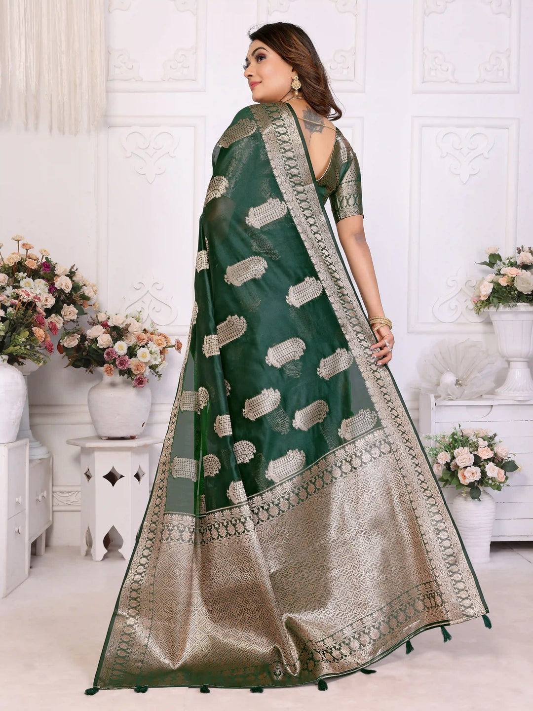 Luxurious Organza Saree | Wevon Gold Jari Embellished for Royal Look