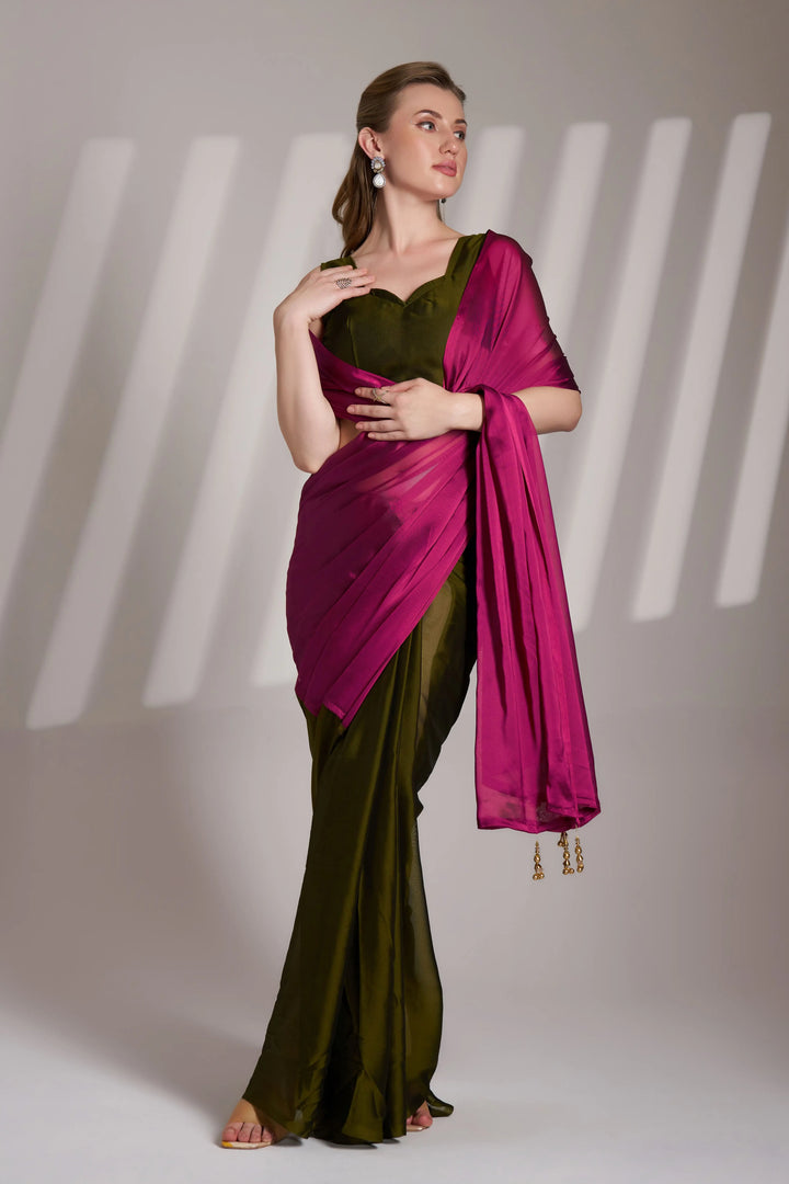 Glamorous Satin Saree in Dark Pink | Festive Wear with Designer Blouse