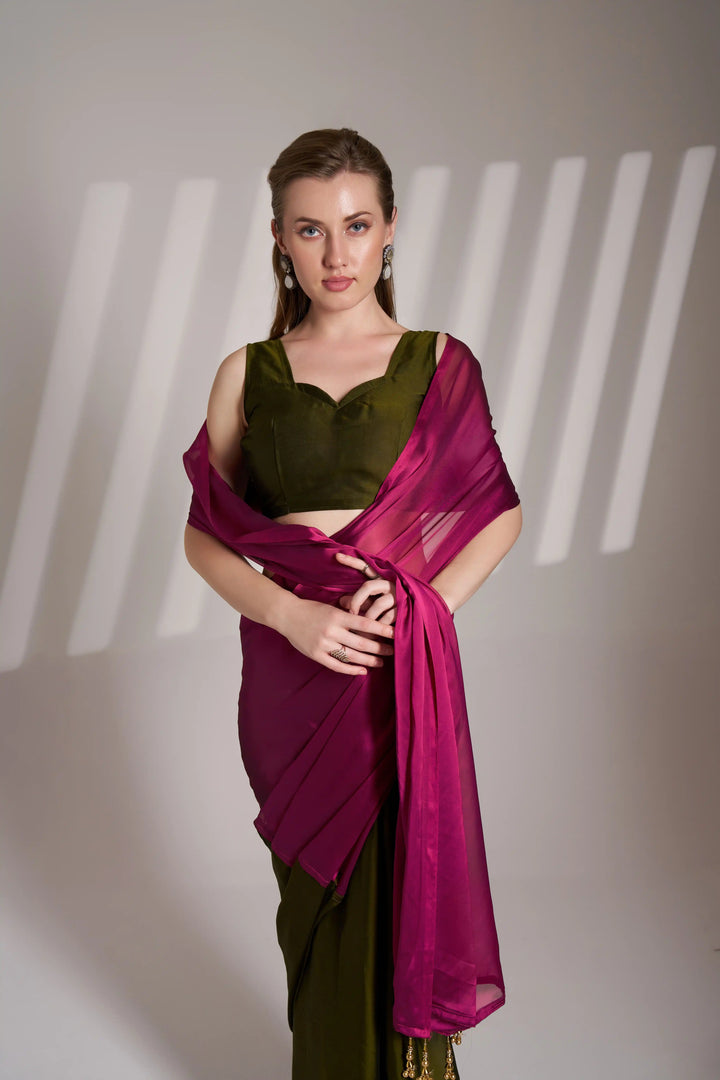 Glamorous Satin Saree in Dark Pink | Festive Wear with Designer Blouse