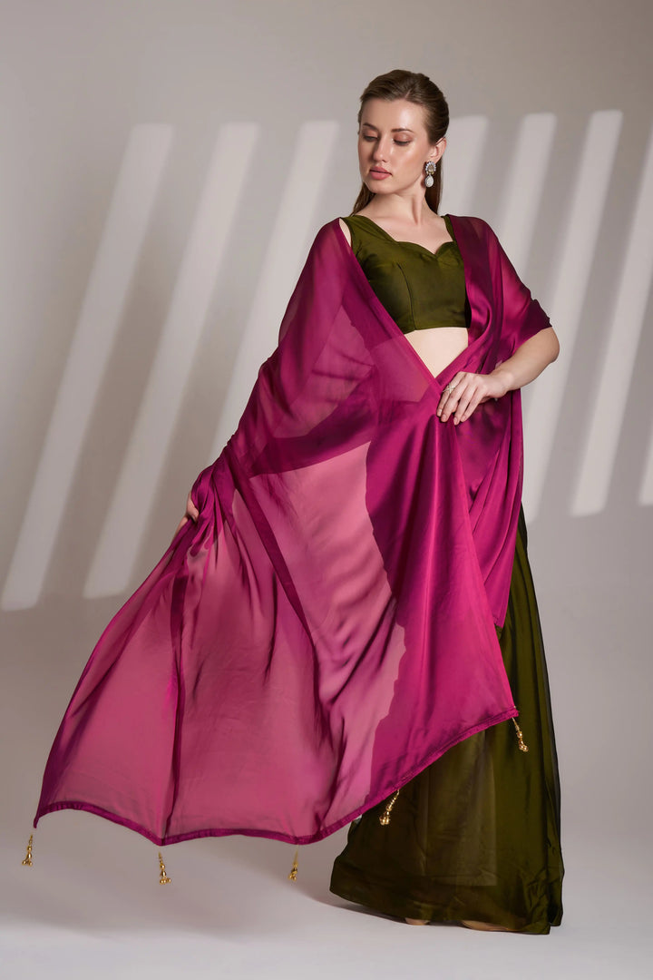 Glamorous Satin Saree in Dark Pink | Festive Wear with Designer Blouse