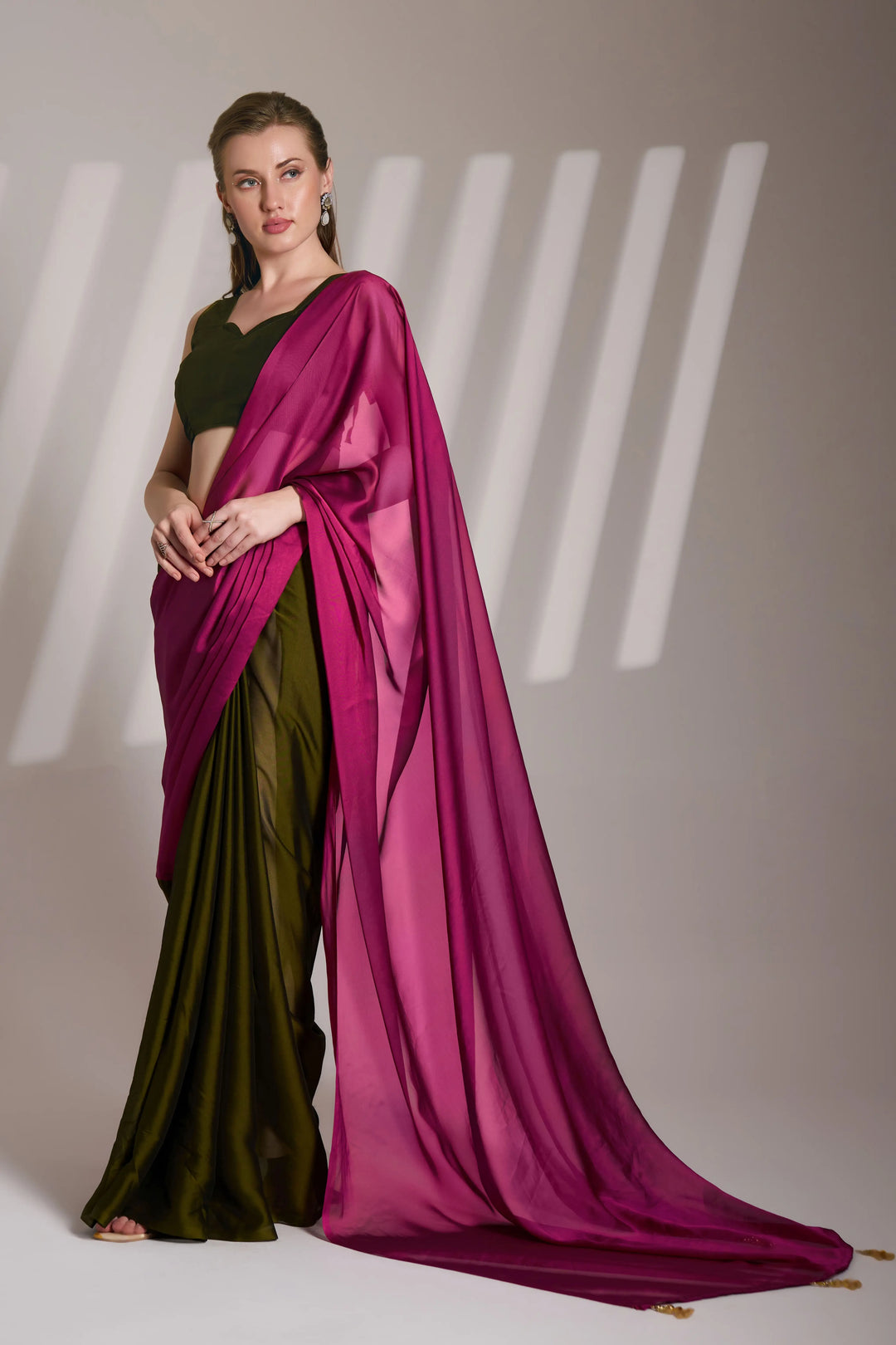 Glamorous Satin Saree in Dark Pink | Festive Wear with Designer Blouse