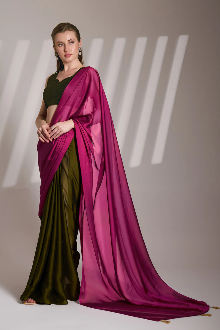 Glamorous Satin Saree in Dark Pink | Festive Wear with Designer Blouse