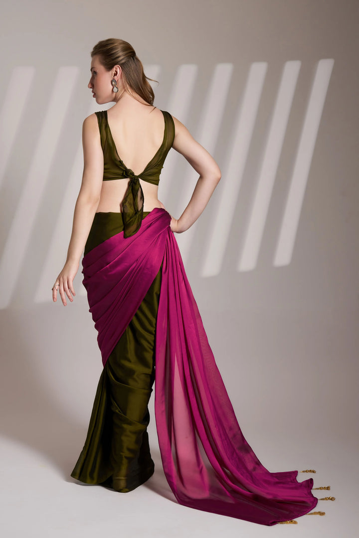 Glamorous Satin Saree in Dark Pink | Festive Wear with Designer Blouse